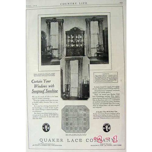 QUAKER LACE COMPANY 1924 windows curtains drapes linen vintage ad