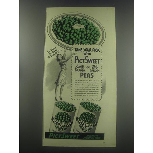 1945 PictSweet Little Garden and Big Garden Peas Ad - Take your pic