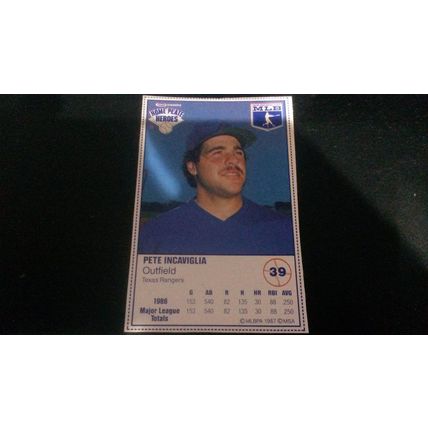 1987 Kraft Dinners Home Plate Heroes Card # 39 Pete Incaviglia Ex (5) Rangers