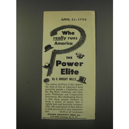 1956 Oxford University Press Book Ad - The Power Elite by C. Wright Mills