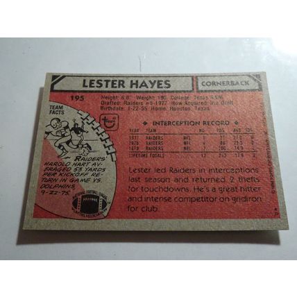 1980 Topps Football Card # 195 Lester Hayes Very Good (3) Oakland Raiders