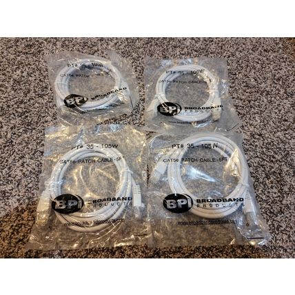 LOT of 4 Broadband Products Cat5e 5 Foot Cables New in Bags PT#35-105W