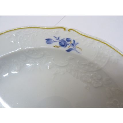 Antique Marked Meissen Scalloped Plate #3705 Blue Flowers & Gold Border, D 7"