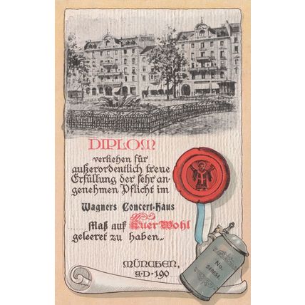 Diplom Munchen AD190 Antique German Tankard Medal Postcard