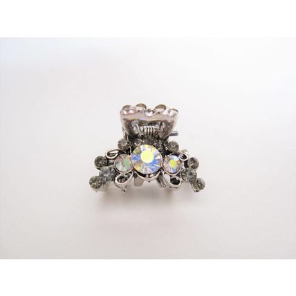 Small mini silver metal antique style crystal hair claw clip bridal clip