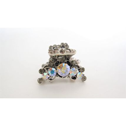 Small mini silver metal antique style crystal hair claw clip bridal clip