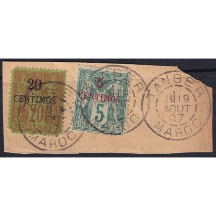 French Post Office In Morocco 1891 SG 1 & 6 Used on piece (E-745 (10))