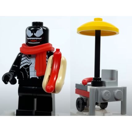 NEW Marvel Holiday Venom Minifigure with Hotdog and Hotdog Cart Mini Set