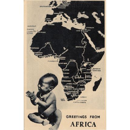 Greetings From Africa Black Map Baby Child Real Photo Old Postcard