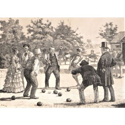 A GAME AT BOWLS 1872 Rural Scene VICTORIAN ENGRAVING
