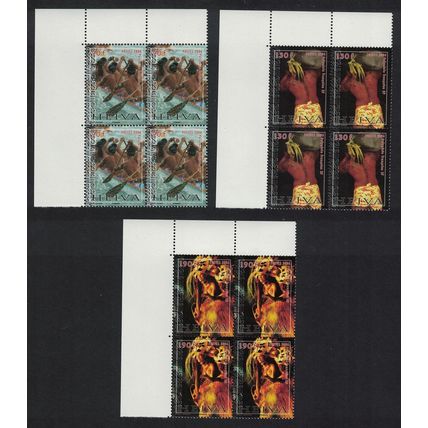 Fr. Polynesia Heiva Canoe Tattoo Costume 3v Corner Blocks of 4 2006 MNH