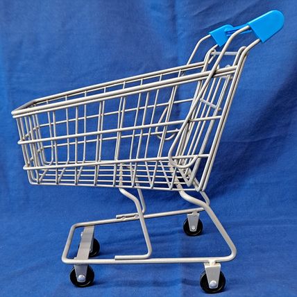 Min/Small METAL SHOPPING CART Rolling Wheels Toy Doll Decor Display 10" Basket