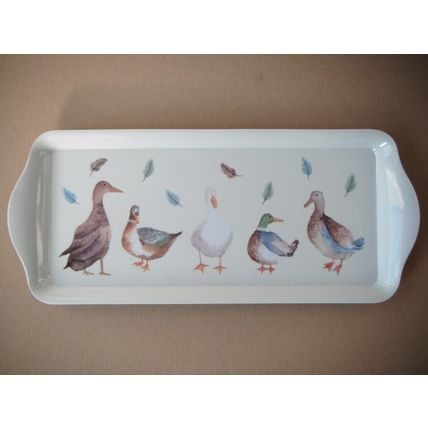 Decorative Sandwich Tray/Serving Tray, White, Ducks, Melamine, Very Good Cond.