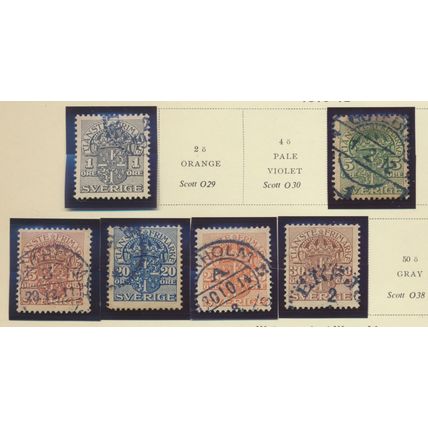 Sweden Stamps Scott #O28//O37, Used, 7 Different, Scans of All