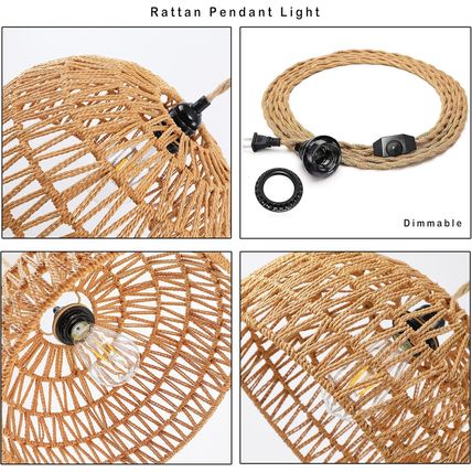 Plug in Pendant Light Rattan Hanging Lights with Plug in Cord Wicker Hanging Lam