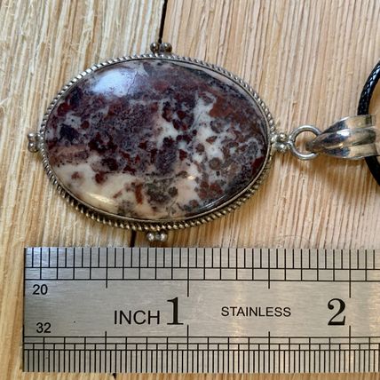 Red Brecciated Jasper Oval Pendant Necklace 925 Silver Adjustable Cord Chain 20"