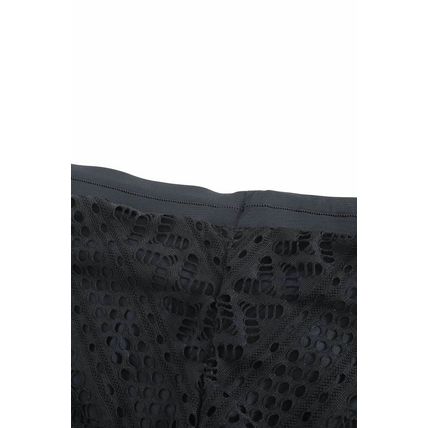 Black Hollow Out Lace Overlay Swim Short Bottom