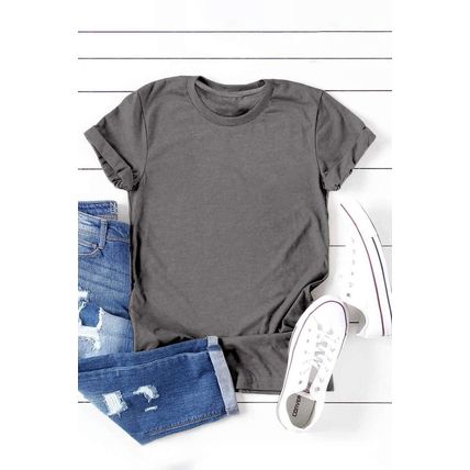 Gray Solid Color Crew Neck Tee