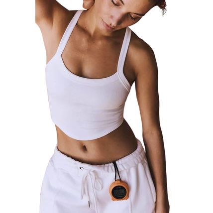 White Athletic Ribbed Cropped Cami Top
