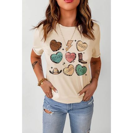 Khaki Western Fashion Valentine Graphic T-shirt