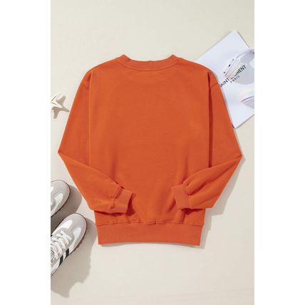Orange Plain Drop Shoulder Crewneck Pullover Sweatshirt