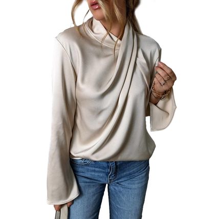 Jet Stream Satin Cross Front Slit Back Blouse