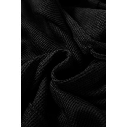 Black Waffle Knit Fleece Lined High Low Oversized Hoodie