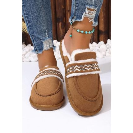 Chestnut Suede Wavy Striped Plush Lined Slippers (Run Small, Size Up)