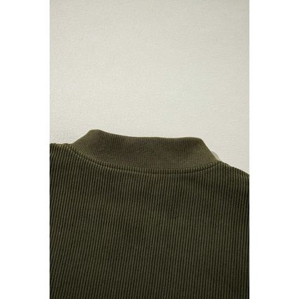 Mist Green Corduroy Fleece Patchwork Buttoned Bomber Jacket