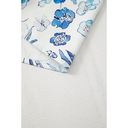Sky Blue Floral Print Ruffled Short Sleeve Blouse