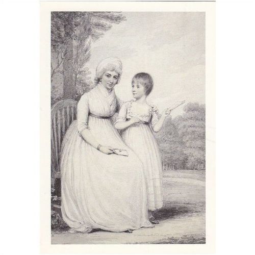 B&W Postcard - Mrs Mary Ricketts & her Granddaughter by Henry Edridge