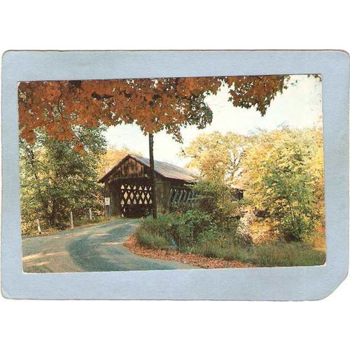 NH Winchester Covered Bridge Postcard Bridge Over Ashuelot River World Gui~473