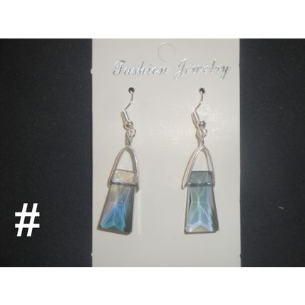 Electro plated blue haze on crystal glass keystone faceted hook earrings