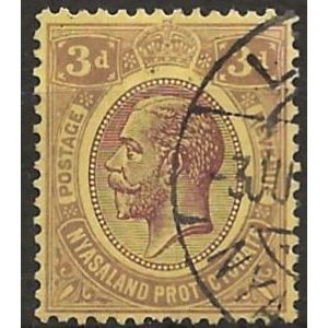 Nyasaland Protectorate 1921 SG105 3d Purple/Pale Yellow Fine Used .