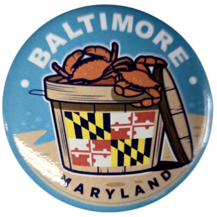 Baltimore Crab Bushel MD Flag Round Metal Magnet
