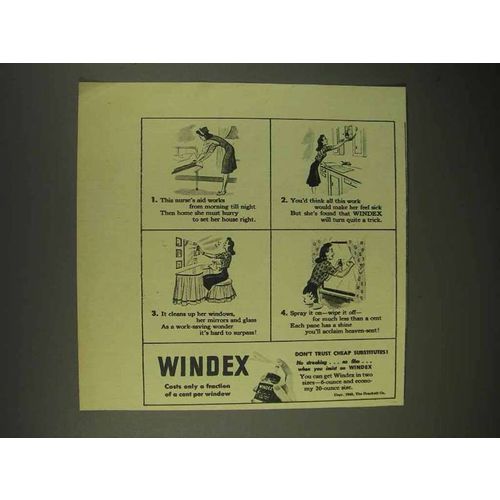 1943 Windex Cleaner Ad - Nurse's Aid Works Night