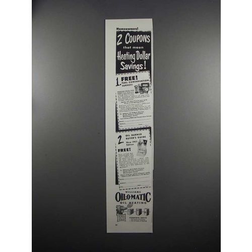 1951 Williams Oil-O-Matic Heating Ad - 2 Coupons