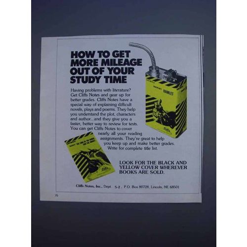 1980 Cliff Notes Ad - Get More Mileage Study Time