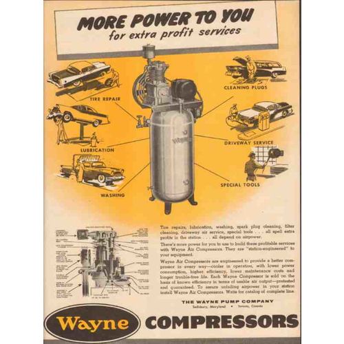 WAYNE PUMP COMPANY 1957 more power extra profit services vintage ad