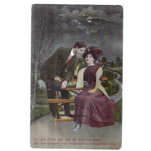 MOONLIGHT LOVERS unused antique postcard (A)