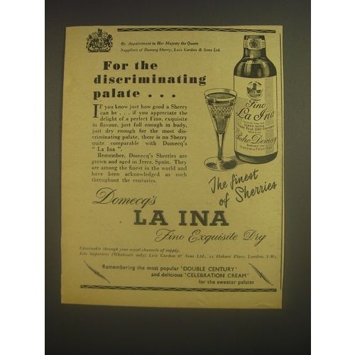 1962 Domecq's La Ina Sherry Ad - For the discriminating palate
