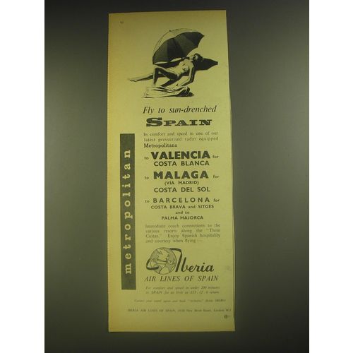 1958 Iberia Air Lines Ad - Fly to sun-drenched Spain