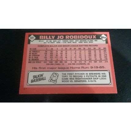 1986 Topps Traded Card # 092T Billy Jo Robidoux Excellent (5) Milwaukee Brewers