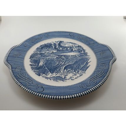 CURRIER & IVES "THE ROCKY MOUNTAINS" PLATTER 11 1/2" Wagon Trail Oxen Frontier