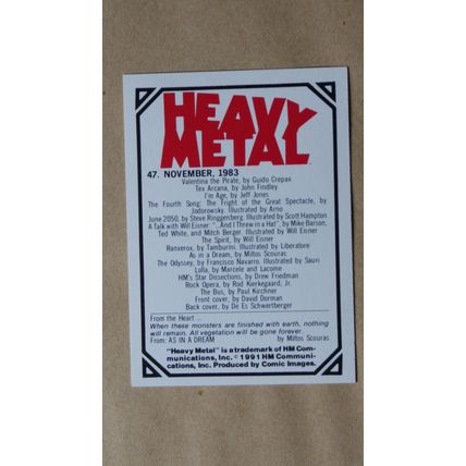 Heavy Metal Base trading Card # 47 (A) 1991 Cover Magazine David Dorman
