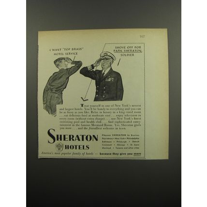 1951 Sheraton Hotels Ad - I want top brass hotel service