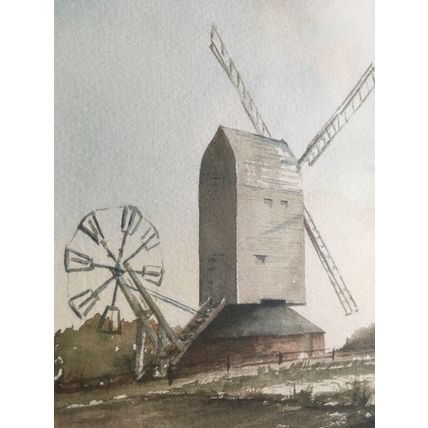 Original Watercolour Painting Cromer Mill Post Mill by Martin Cowan 1981