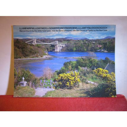 MENAI STRAITS & SUSPENSION BRIDGE, ANGLESEY, WALES used postcard by J Salmon =