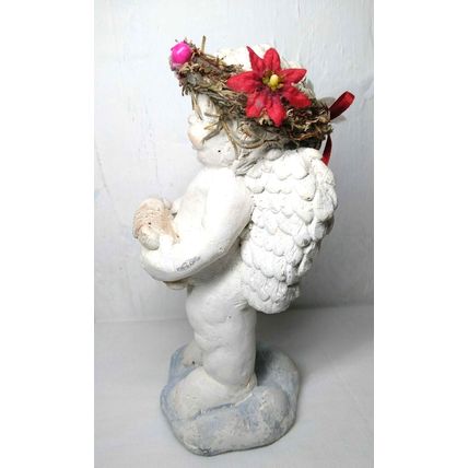 Cherub Christmas Angel "Joy to the world" -Stone Poinsettia Halo Wreath