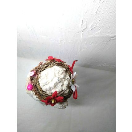 Cherub Christmas Angel "Joy to the world" -Stone Poinsettia Halo Wreath